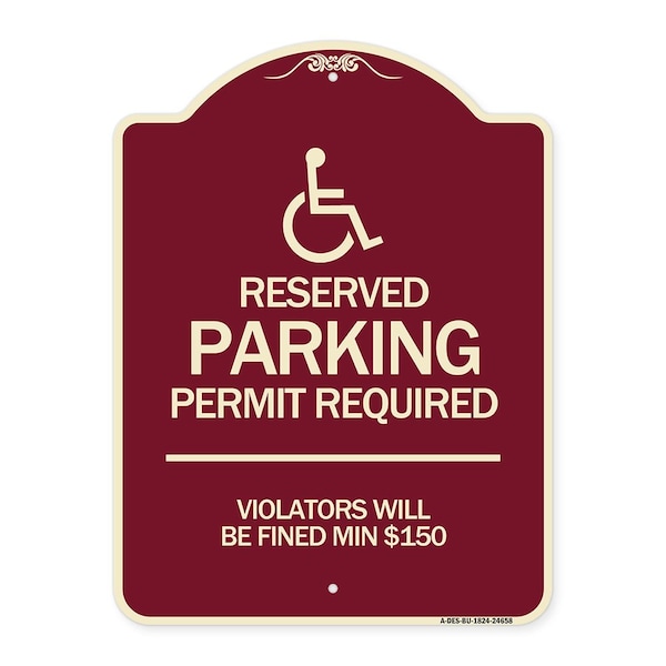 Signmission Connecticut Reserved Parking Permit Required Violators Fined Min $150 Alum, 24" x 18", BU-1824-24658 A-DES-BU-1824-24658 - main